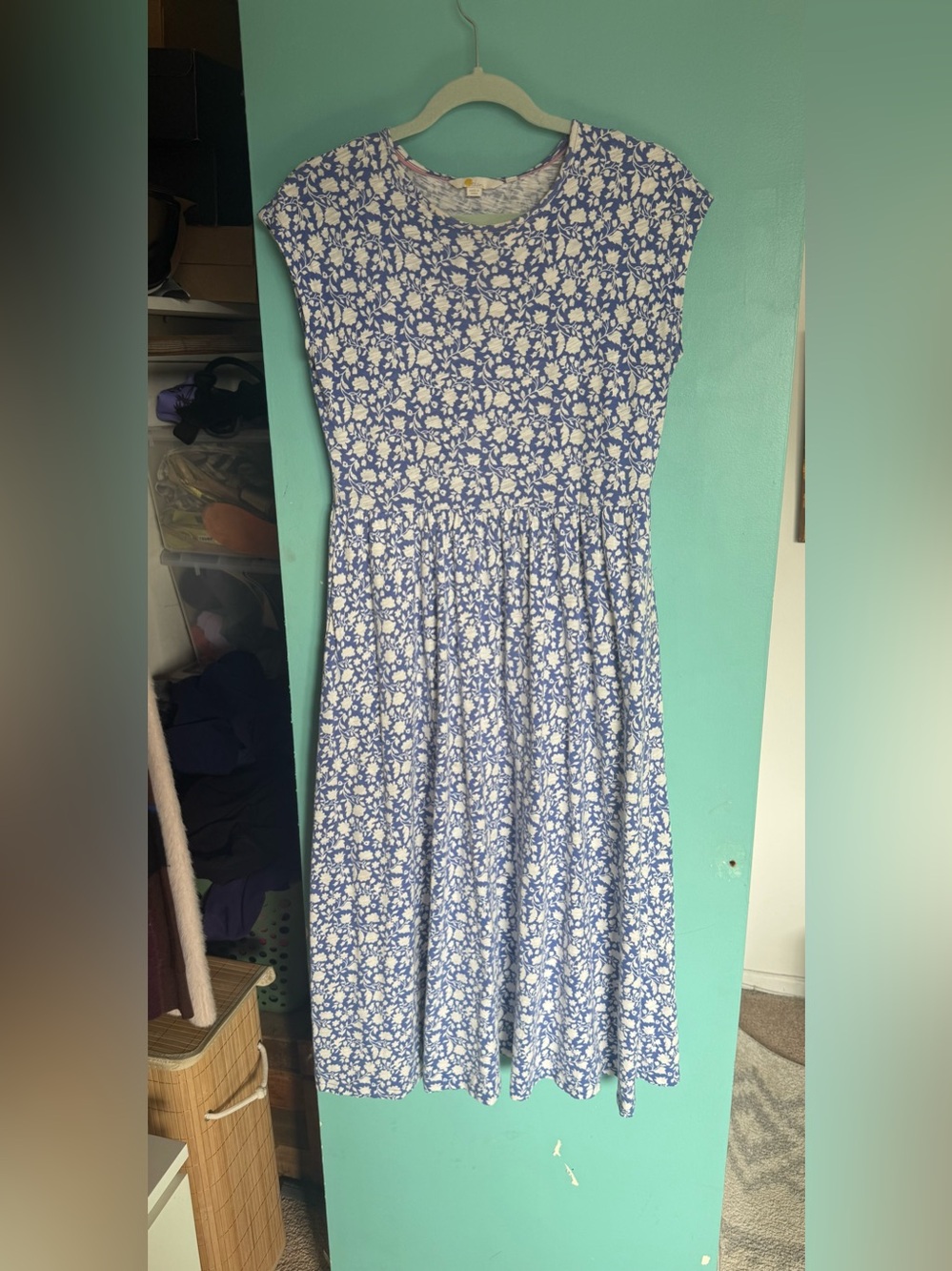 Boden Blue and White Floral Midi Dress size small